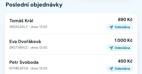 Seznam objednávek v mobilní aplikaci Vouchermat