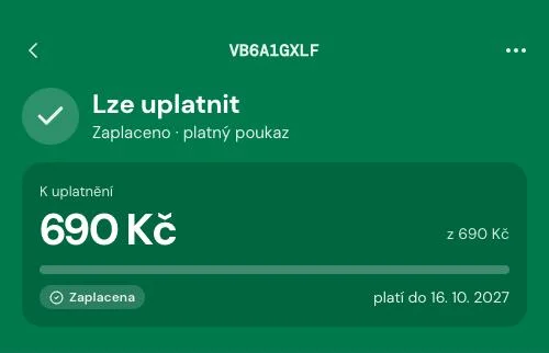 Ověření poukazu v aplikaci se zeleným stavem Platný