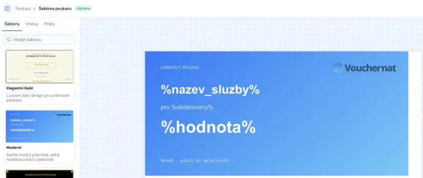 Nastavení služby v administraci a náhled poukazu s logem